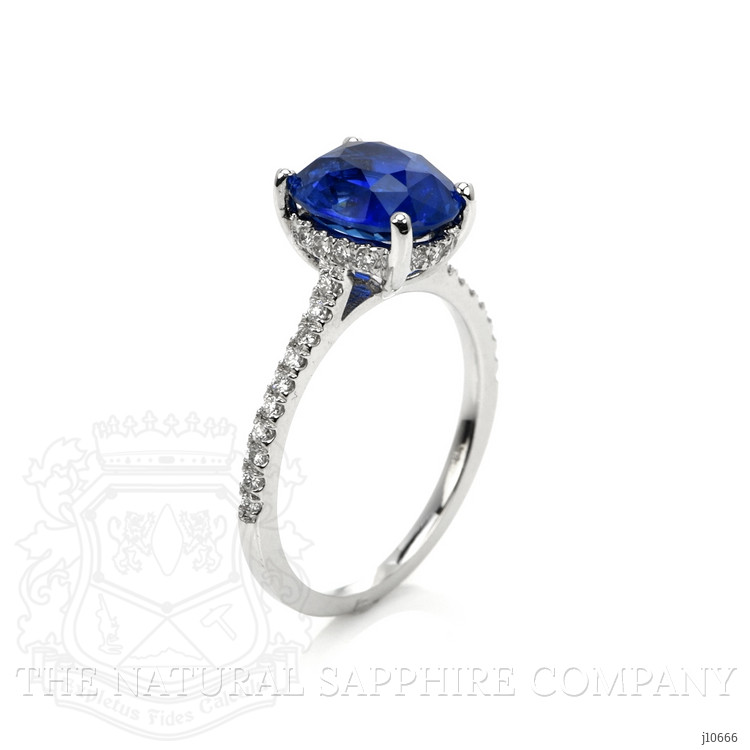 3.64 Ct. Blue Sapphire and Natural Diamond Pave Ring, 18K White Gold