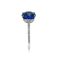 3.64 Ct. Blue Sapphire and Natural Diamond Pave Ring, 18K White Gold Image