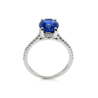 3.64 Ct. Blue Sapphire and Natural Diamond Pave Ring, 18K White Gold Image