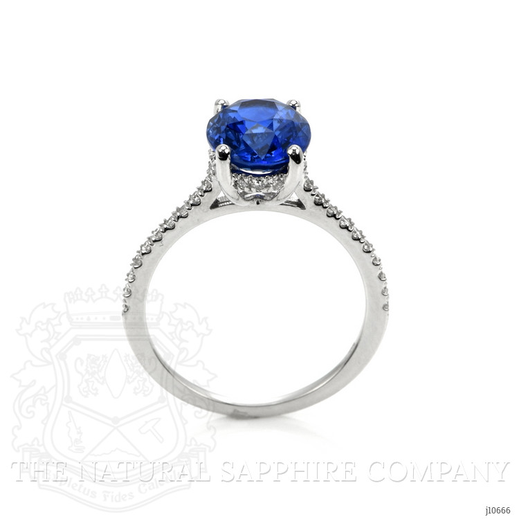 3.64 Ct. Blue Sapphire and Natural Diamond Pave Ring, 18K White Gold