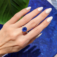 3.64 Ct. Blue Sapphire and Natural Diamond Pave Ring, 18K White Gold Life Style