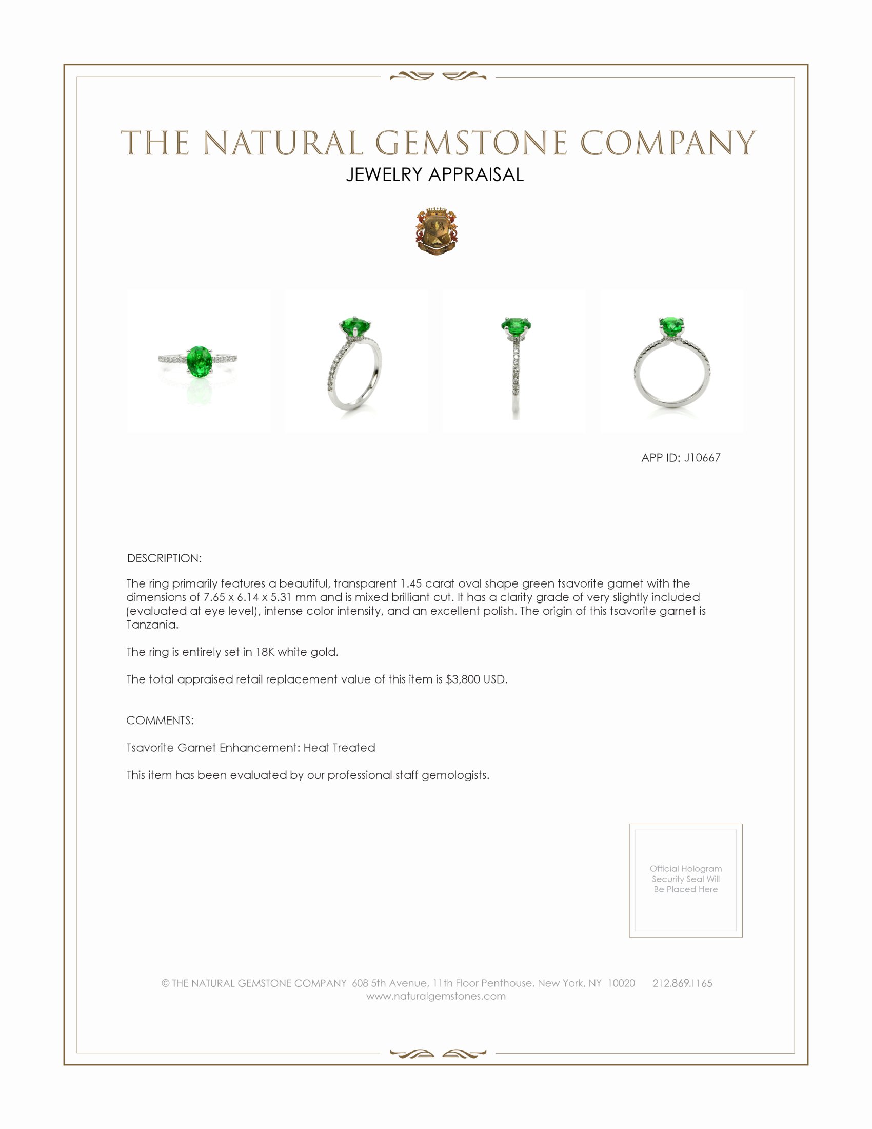 1.45 Ct. Tsavorite Garnet Pave Ring, 18K White Gold