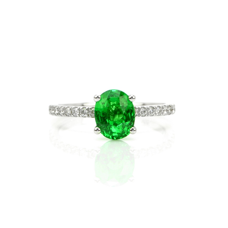 1.45 Ct. Tsavorite Garnet Pave Ring, 18K White Gold