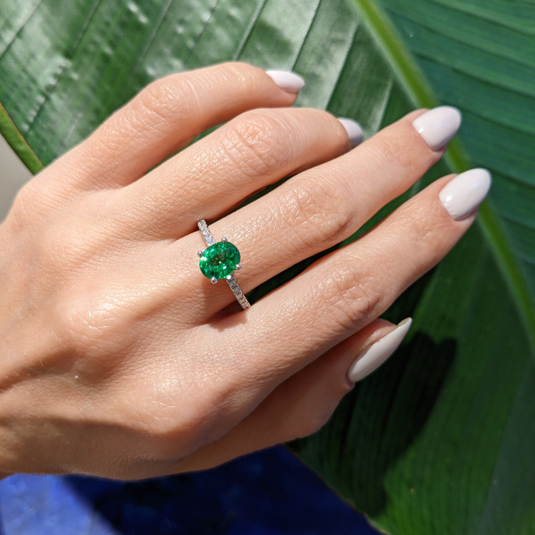 1.45 Ct. Tsavorite Garnet Pave Ring, 18K White Gold