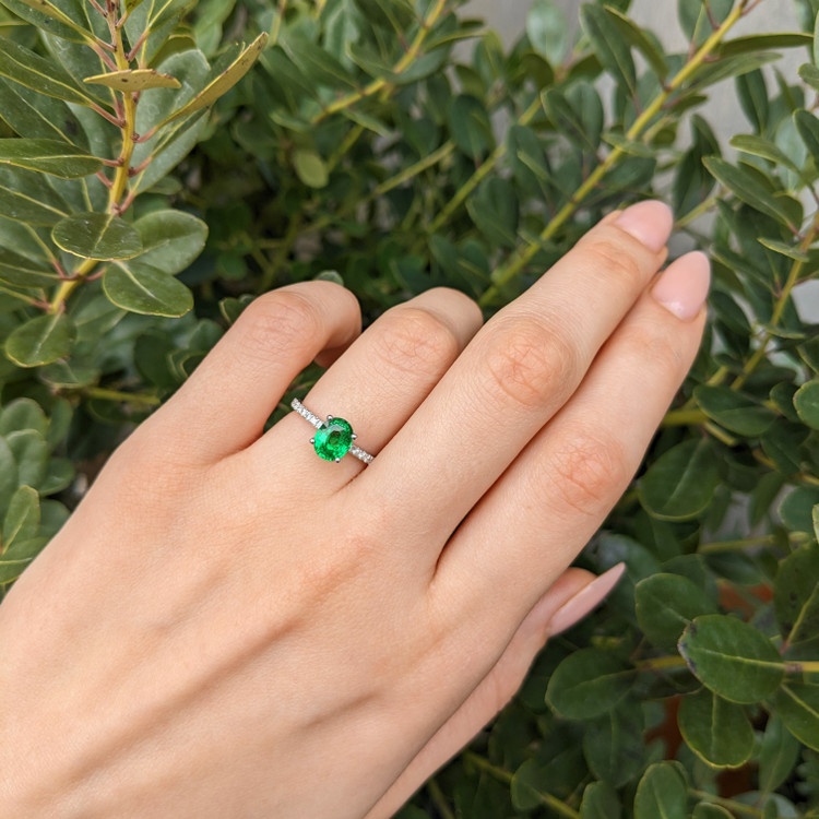 1.45 Ct. Green Tsavorite Garnet Pave Ring, 18K White Gold