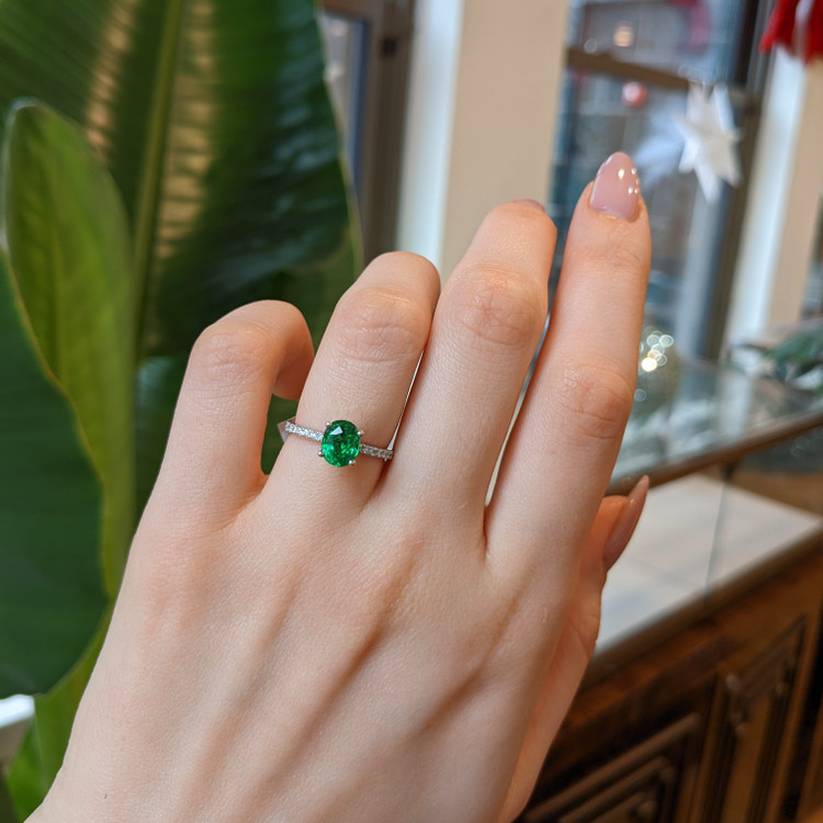 1.45 Ct. Green Tsavorite Garnet Pave Ring, 18K White Gold