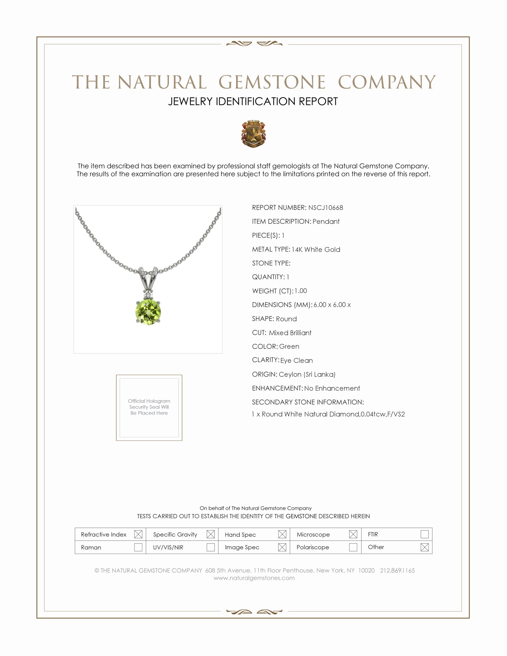 1.00 Ct. Peridot Natural Diamond Accent Stones Pendant, 14K White Gold