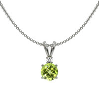 1.00 Ct. Peridot Natural Diamond Accent Stones Pendant, 14K White Gold Video