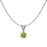 1.00 Ct. Peridot Natural Diamond Accent Stones Pendant, 14K White Gold Image