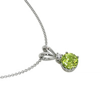 1.00 Ct. Peridot Natural Diamond Accent Stones Pendant, 14K White Gold Image