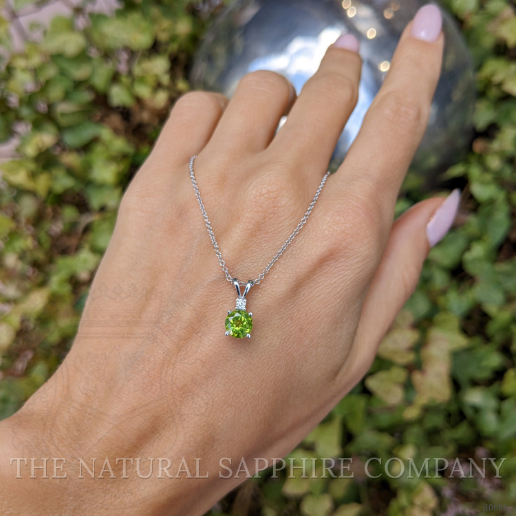1.00 Ct. Peridot Natural Diamond Accent Stones Pendant, 14K White Gold