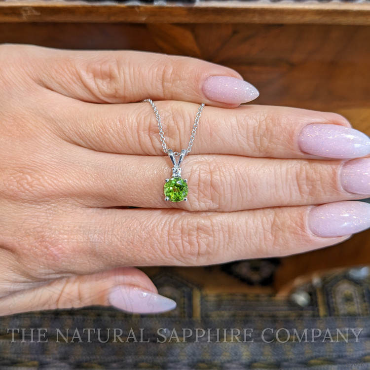 1.00 Ct. Peridot Natural Diamond Accent Stones Pendant, 14K White Gold