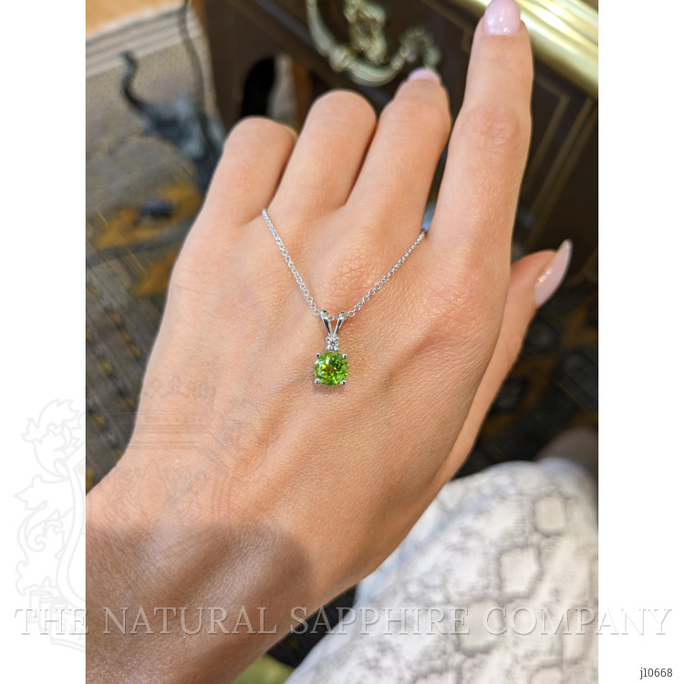 1.00 Ct. Peridot Natural Diamond Accent Stones Pendant, 14K White Gold