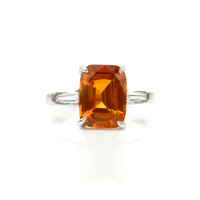 5.02 Ct. Orange Sapphire and Natural Diamond Three Stone Ring, 18K White Gold Video