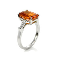 5.02 Ct. Orange Sapphire and Natural Diamond Three Stone Ring, 18K White Gold Image