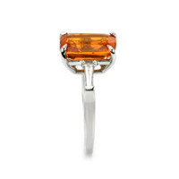 5.02 Ct. Orange Sapphire and Natural Diamond Three Stone Ring, 18K White Gold Image