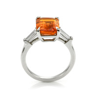 5.02 Ct. Orange Sapphire and Natural Diamond Three Stone Ring, 18K White Gold Image