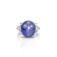 16.08 Ct. Blue Sapphire and Natural Diamond Antique Style Ring, Platinum 950 Video