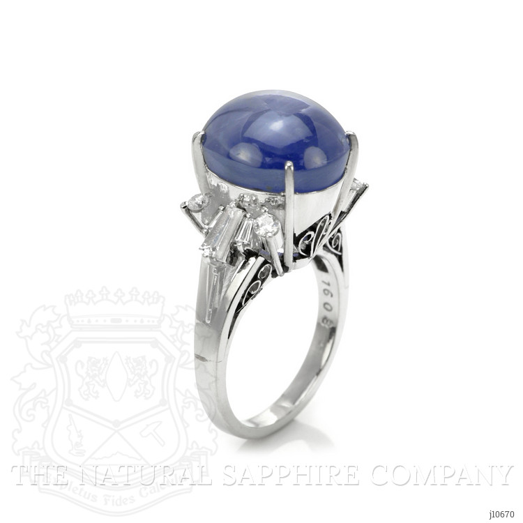 16.08 Ct. Blue Sapphire and Natural Diamond Antique Style Ring, Platinum 950