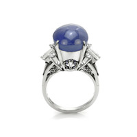 16.08 Ct. Blue Sapphire and Natural Diamond Antique Style Ring, Platinum 950 Image