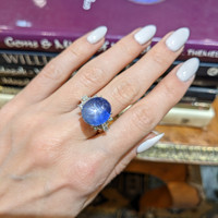 16.08 Ct. Blue Sapphire and Natural Diamond Antique Style Ring, Platinum 950 Life Style