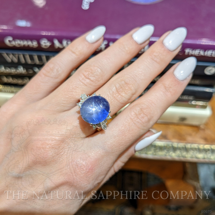 16.08 Ct. Blue Sapphire and Natural Diamond Antique Style Ring, Platinum 950