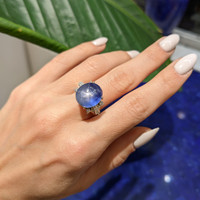 16.08 Ct. Blue Sapphire and Natural Diamond Antique Style Ring, Platinum 950 Life Style