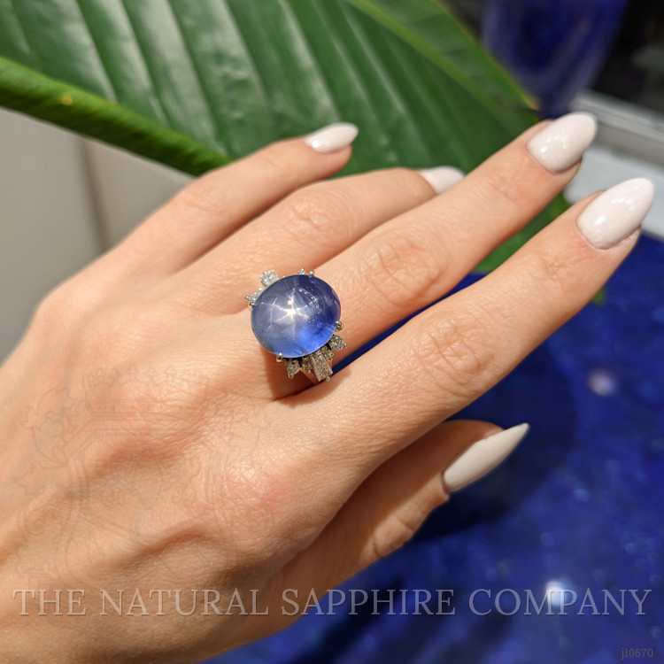 16.08 Ct. Blue Sapphire and Natural Diamond Antique Style Ring, Platinum 950