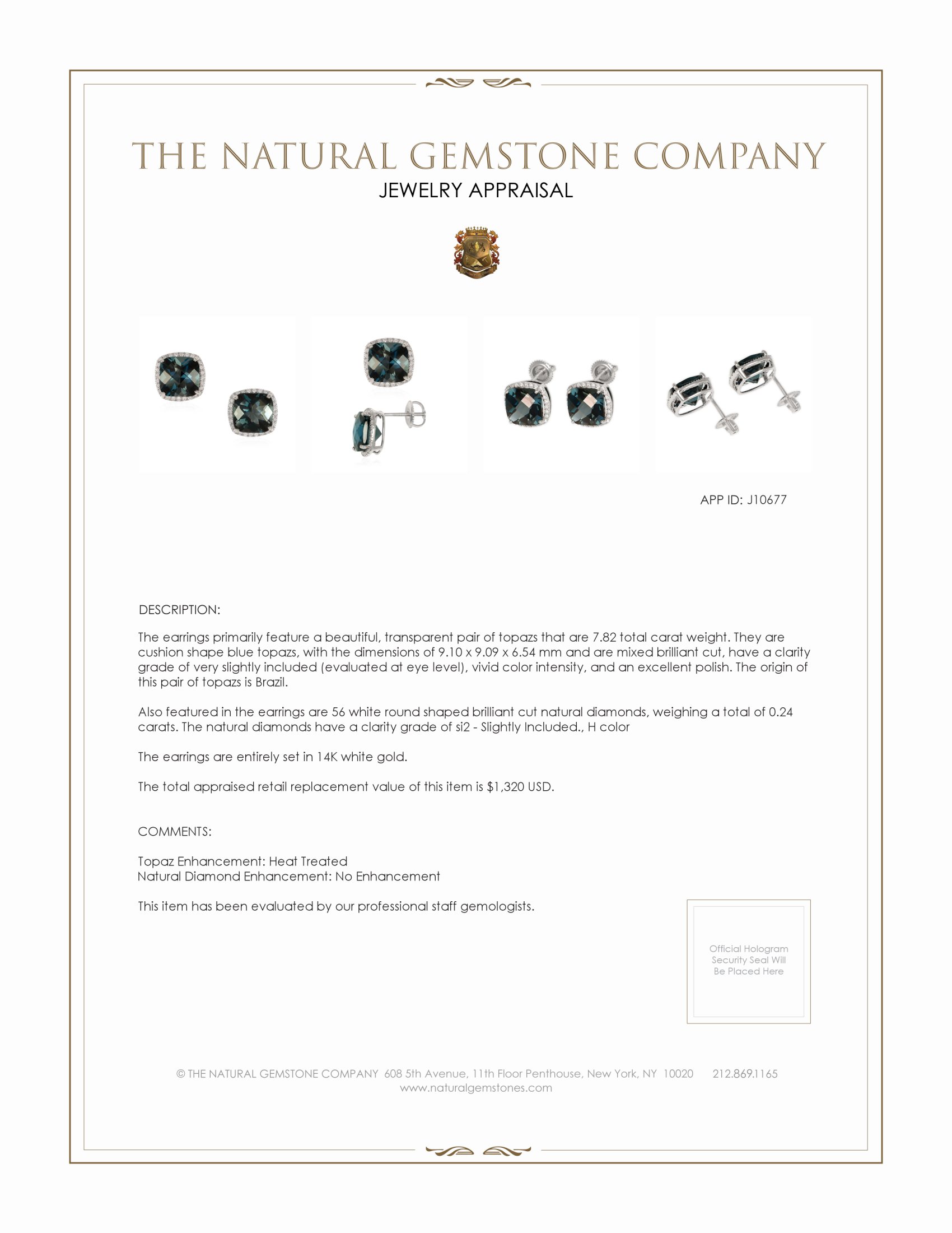 7.82 Ct.Tw. Topaz Natural Diamond Halo Earrings, 14K White Gold