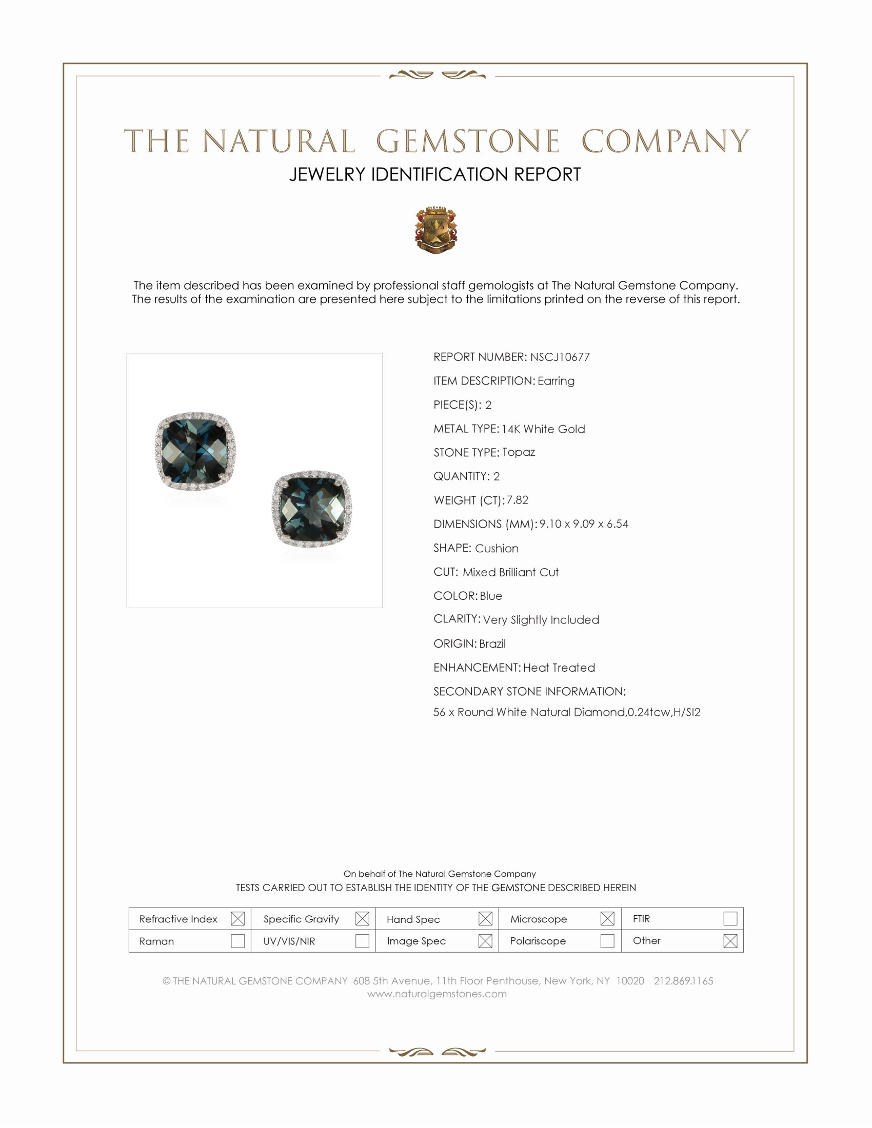 7.82 Ct.Tw. Blue Topaz and Natural Diamond Studs Earrings, 14K White Gold