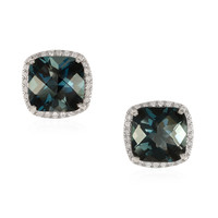 7.82 Ct.Tw. Topaz Natural Diamond Halo Earrings, 14K White Gold Video