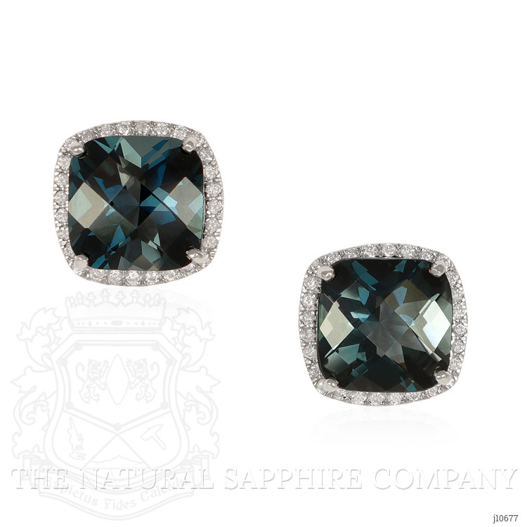 7.82 Ct.Tw. Topaz Natural Diamond Halo Earrings, 14K White Gold