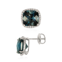 7.82 Ct.Tw. Topaz Natural Diamond Halo Earrings, 14K White Gold Image