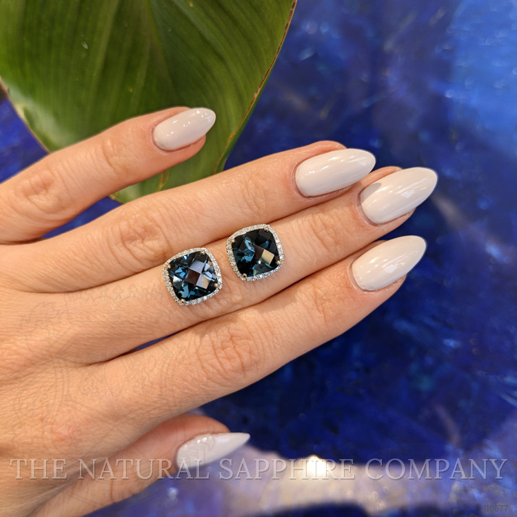 7.82 Ct.Tw. Topaz Natural Diamond Halo Earrings, 14K White Gold