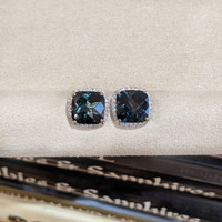 7.82 Ct.Tw. Topaz Natural Diamond Halo Earrings, 14K White Gold Life Style