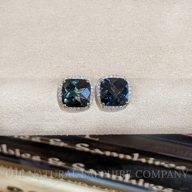 7.82 Ct.Tw. Topaz Natural Diamond Halo Earrings, 14K White Gold