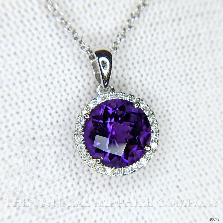 2.52 Ct. Amethyst Natural Diamond Halo Pendant, 14K White Gold