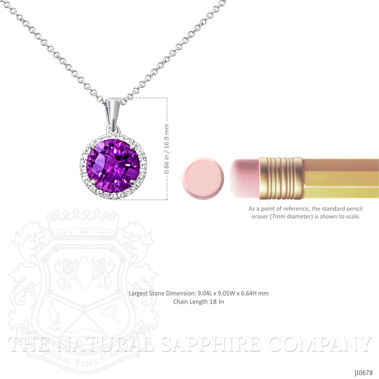 2.52 Ct. Amethyst Natural Diamond Halo Pendant, 14K White Gold