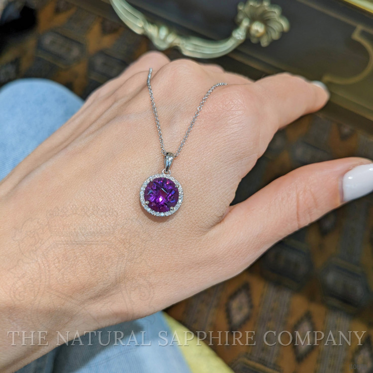 2.52 Ct. Amethyst Natural Diamond Halo Pendant, 14K White Gold