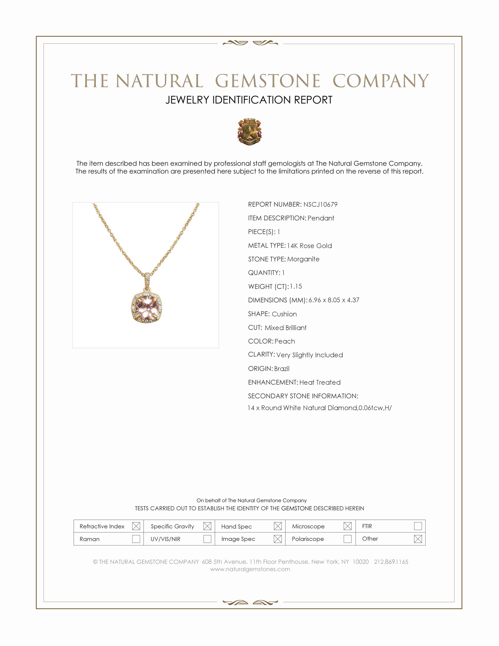 1.15 Ct. Peach Morganite and Natural Diamond Halo Pendant, 14K Rose Gold