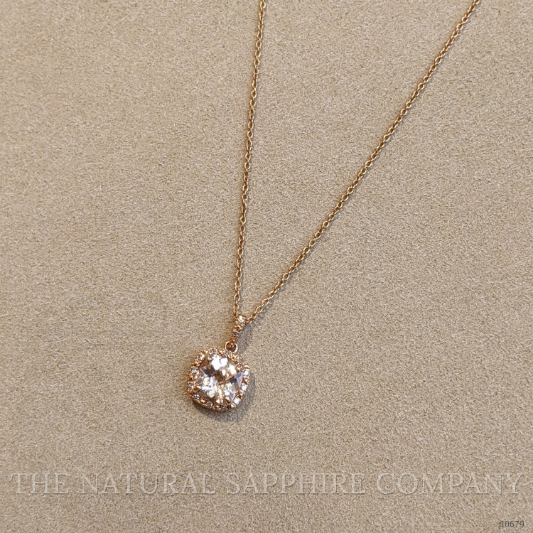 1.15 Ct. Morganite Natural Diamond Halo Pendant, 14K Rose Gold