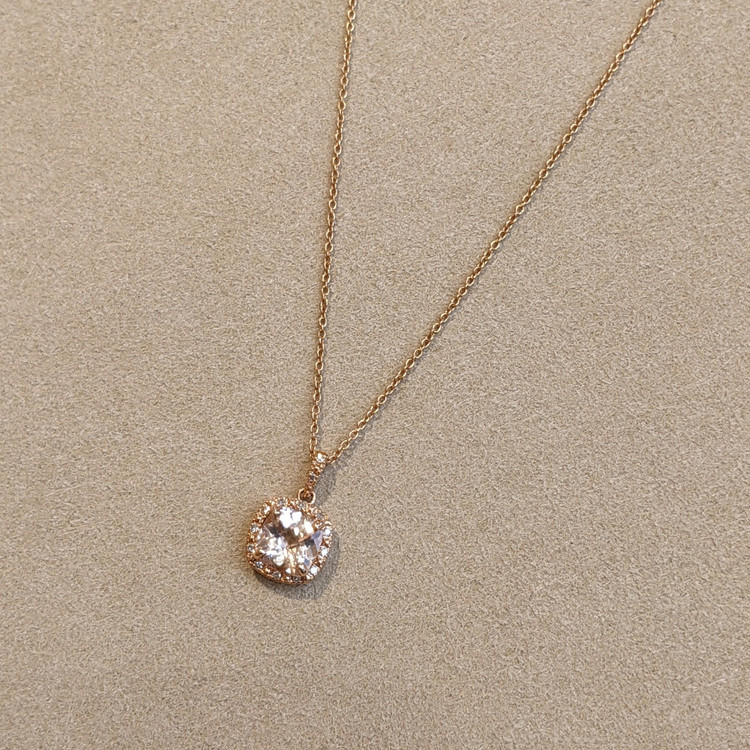 1.15 Ct. Morganite Natural Diamond Halo Pendant, 14K Rose Gold