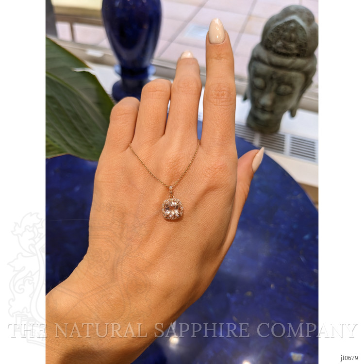 1.15 Ct. Morganite Natural Diamond Halo Pendant, 14K Rose Gold
