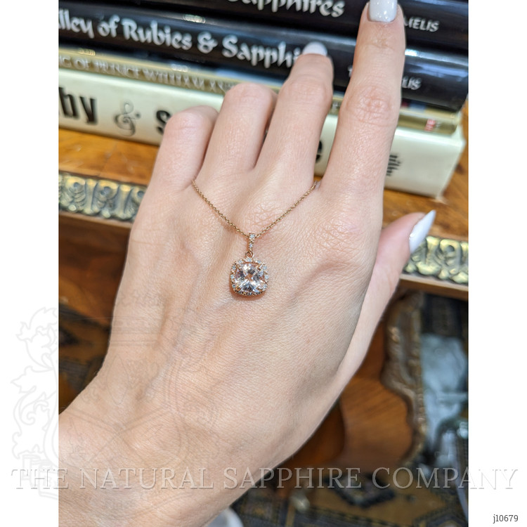 1.15 Ct. Morganite Natural Diamond Halo Pendant, 14K Rose Gold