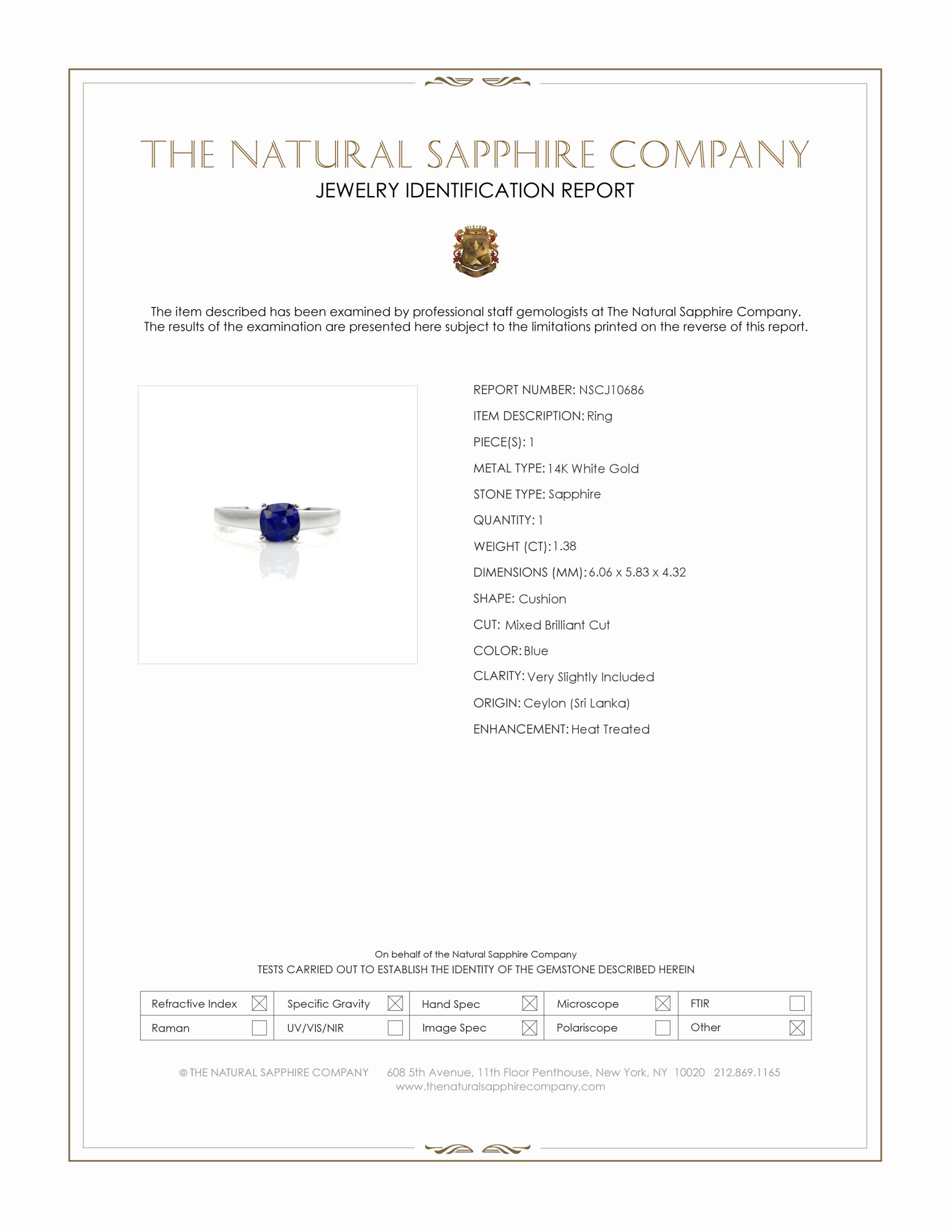 1.38 Ct. Blue Sapphire Solitaire Ring, 14K White Gold