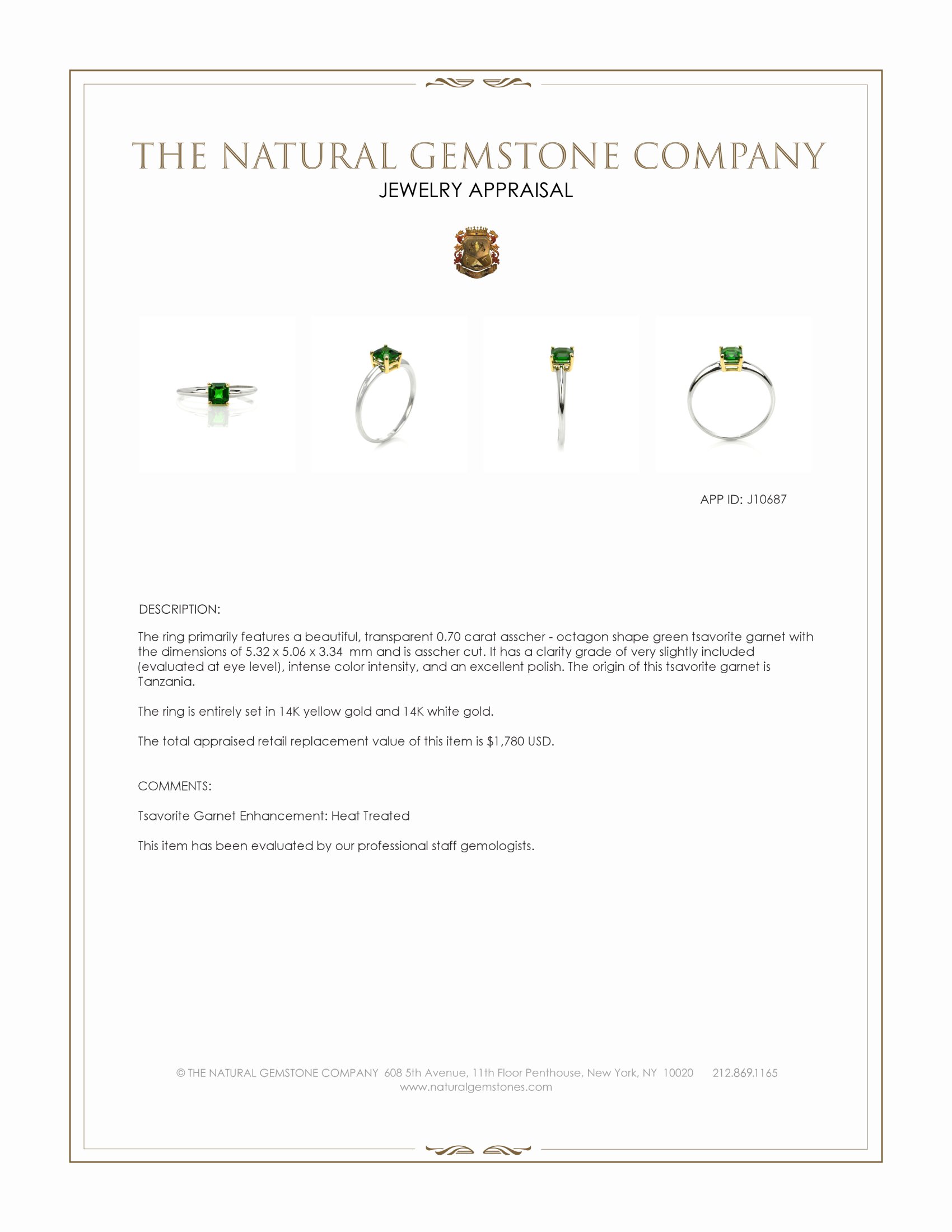 0.70 Ct. Tsavorite Garnet Solitaire Ring, 14K Yellow & White
