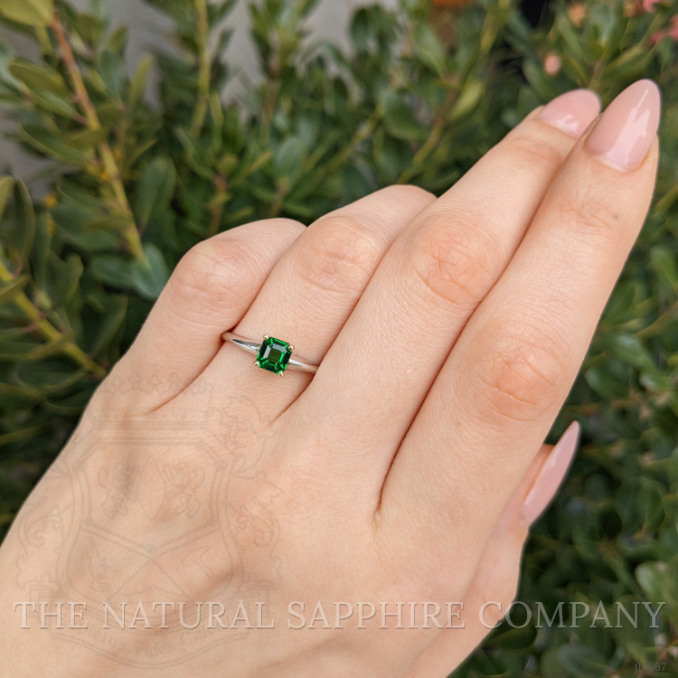 0.70 Ct. Green Tsavorite Garnet Solitaire Ring, 14K Yellow & White