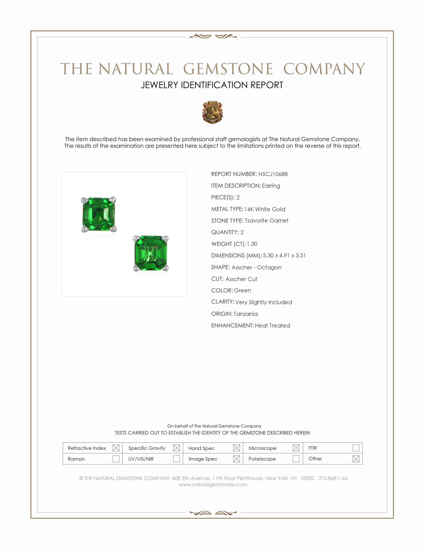 1.30 Ct.Tw. Tsavorite Garnet Studs Earrings, 14K White Gold