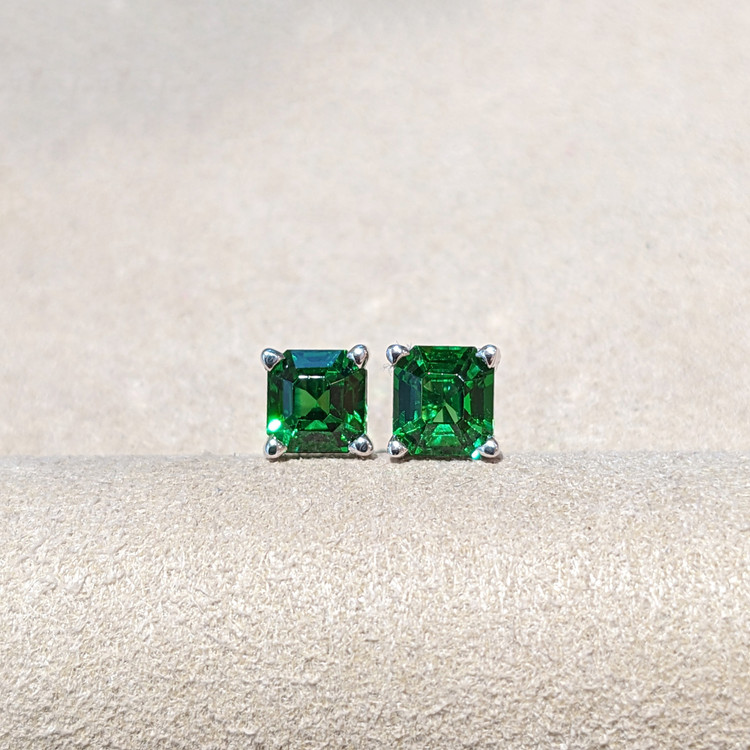 1.30 Ct.Tw. Tsavorite Garnet Studs Earrings, 14K White Gold