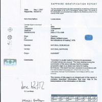 3.34 Ct. Blue Sapphire and Natural Diamond Three Stone Ring, Platinum 950 Scan Report